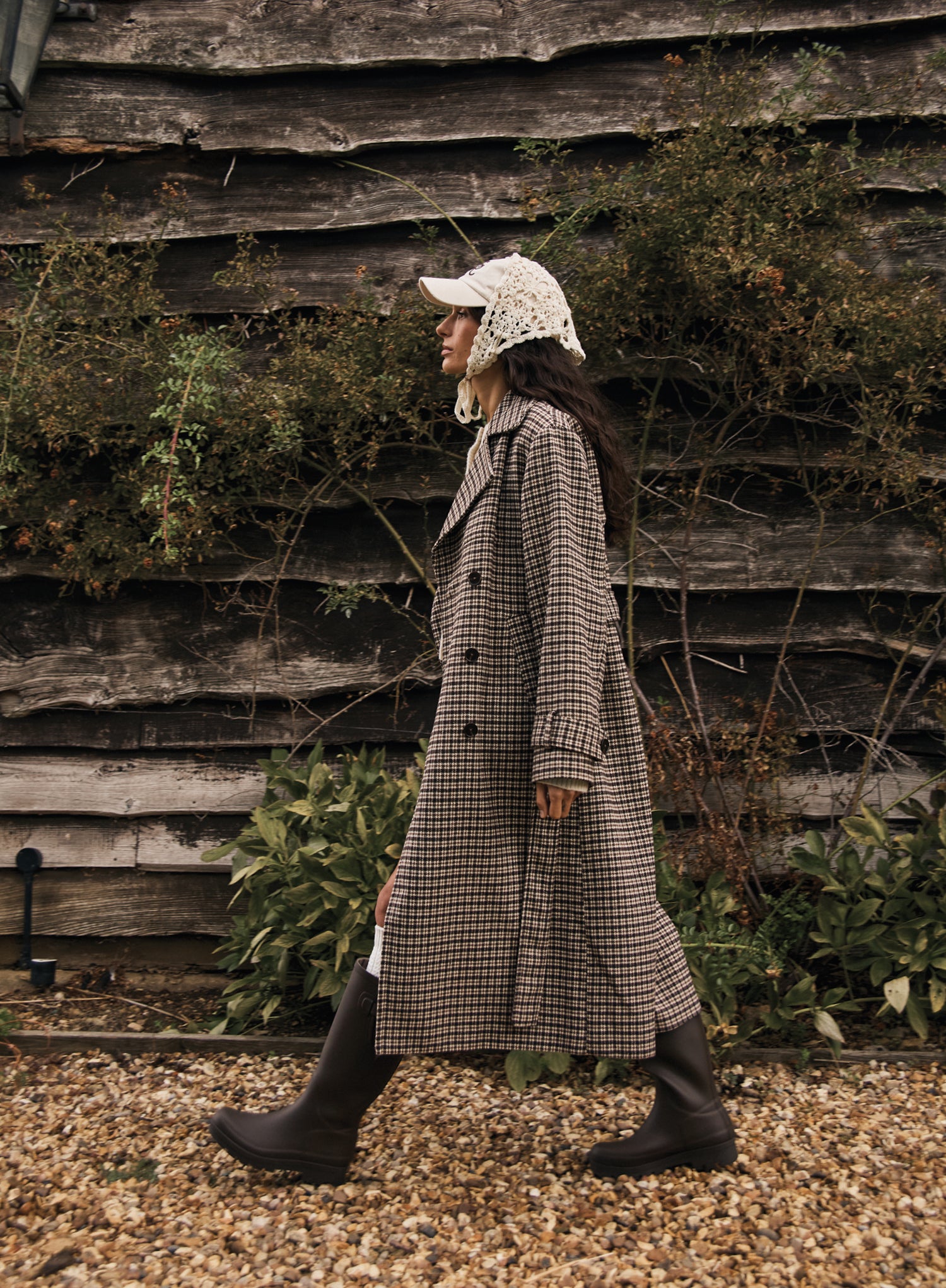 Brown Checked Belted Wool-Blend Trench Coat